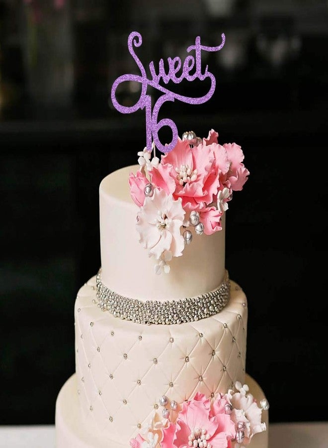 YUINYO SWEET 16 Glitter Happy Birthday Cake topper - Forever 16 Party Favors - 18th Birthday Party Decoration-16th Anniversary Party Decoration quality acrylic Gold (purple) - Image 3